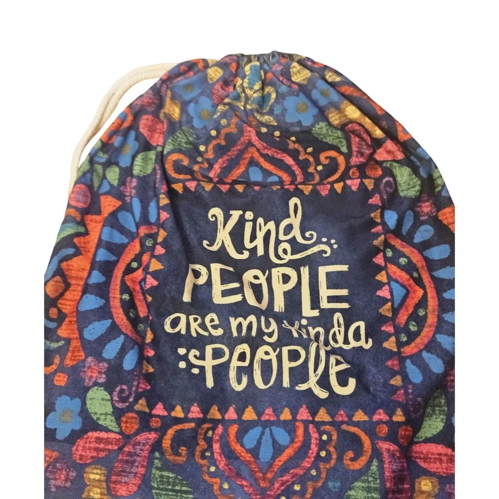 Kind People Are My Kinda People Drawstring Backpack Mandala‎ Floral Boho Navy